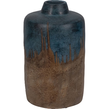 Tall Blue and Brown Terracotta Vase 8"W x 14"H