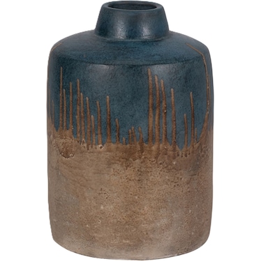 Short Blue and Brown Terracotta Vase 8"W x 11.5"H
