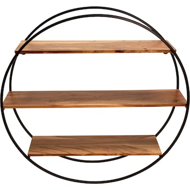 Round Metal and Wood Wall Shelf 31.5"H