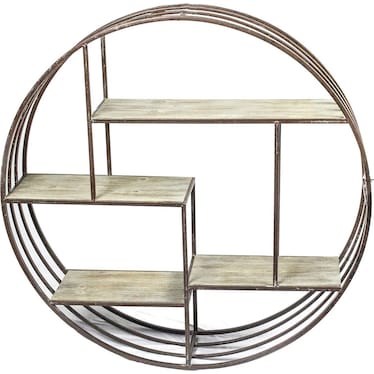 Bronze Metal and Wood Wall Shelf 32" Round