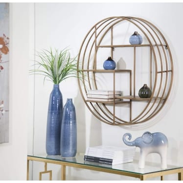 Bronze Metal and Wood Wall Shelf 32" Round