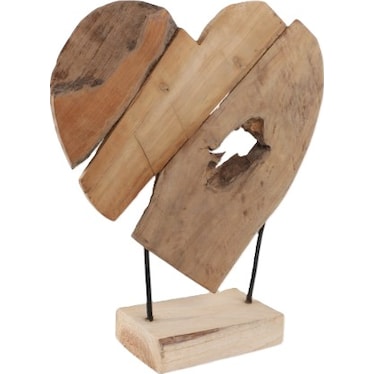 Teak Wood Heart Sculpture 16"L x 20"H