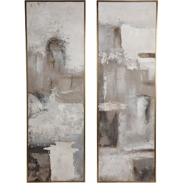 Set of 2 Tan and Brown Abstract Hand Painted Wall Art 22"W x 70"H