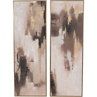 Set of 2 Black and Brown Abstract Hand Painted Wall Art 23"W x 70"H