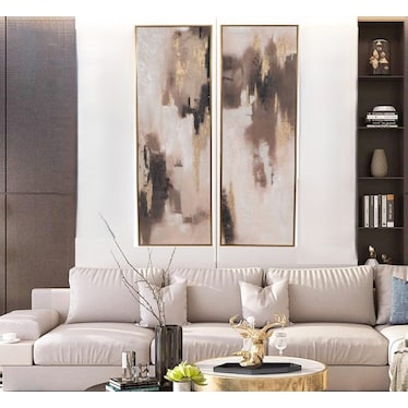 Set of 2 Black and Brown Abstract Hand Painted Wall Art 23"W x 70"H