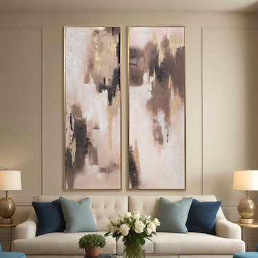Set of 2 Black and Brown Abstract Hand Painted Wall Art 23"W x 70"H