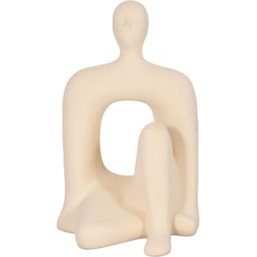 Ivory Ceramic Sitting Figure with Cutout 6"W x 10"H