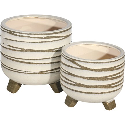 Set of 2 Cream and Taupe Planters 6/8"W x 6/8"H