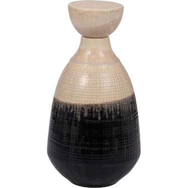 Short Cream and Black Ceramic Jar with Lid 6"W x 12"H