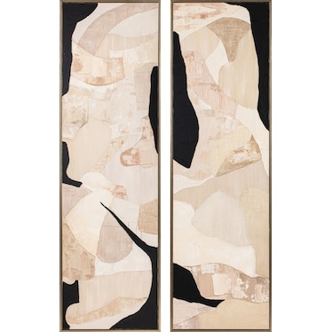 Set of 2 Cream and Black Abstract Hand Painted Wall Art 22"W x 70"H