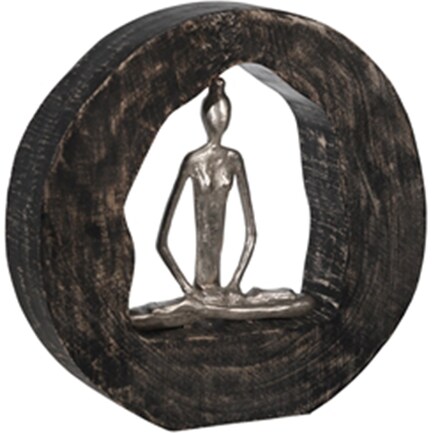 Silver Yoga Lady in Black Wood Circle Décor 11"W x 11"H