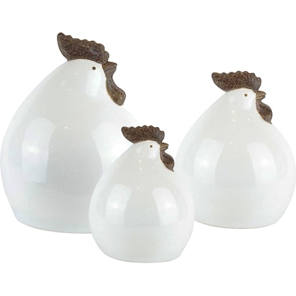 Set of 3 White Ceramic Roosters 8"W x 9"H
