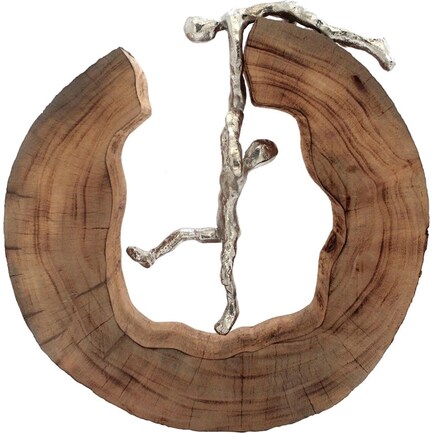 Silver People in Wood Circle Décor 15"W x 11"H