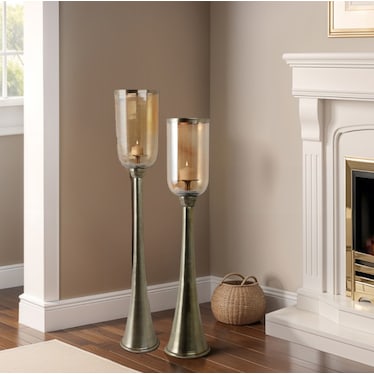 Short Gold and Glass Hurricane 6"W x 34"H