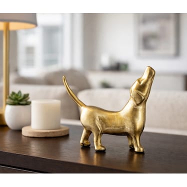Gold Metal Dog Sculpture 8"W x 6"H