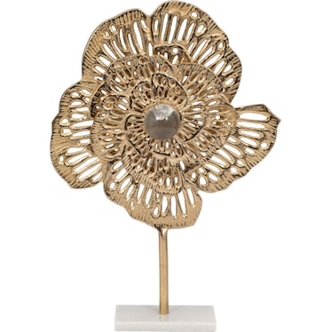 Gold Metal Flower with Glass Center On Base Sculpture 14"W x 20"H