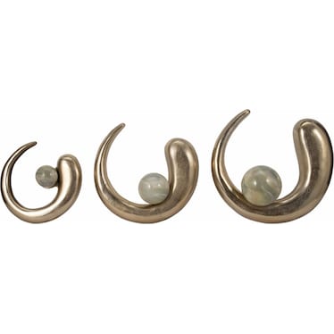 Set of 3 Gold Rings with Green Ball Wall Decor 10/13/15" Round