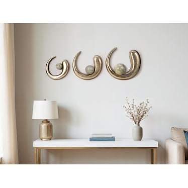 Set of 3 Gold Rings with Green Ball Wall Decor 10/13/15" Round