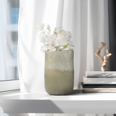 Short Green Glass Vase 7"W x 10"H