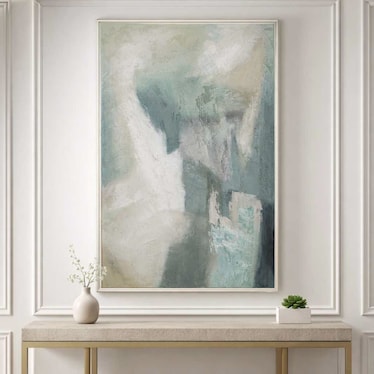 Blue, Green, and Tan Abstract Hand Painted Art 40"W x 60"H