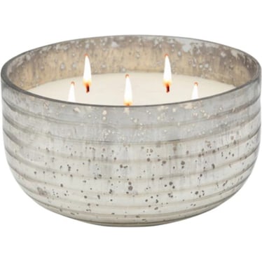 Silver Striped Bowl Candle 8.5"W x 5"H