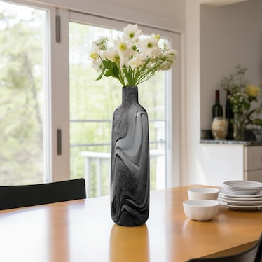 Grey Swirl Glass Bottle with Lid 5"W x 22"H