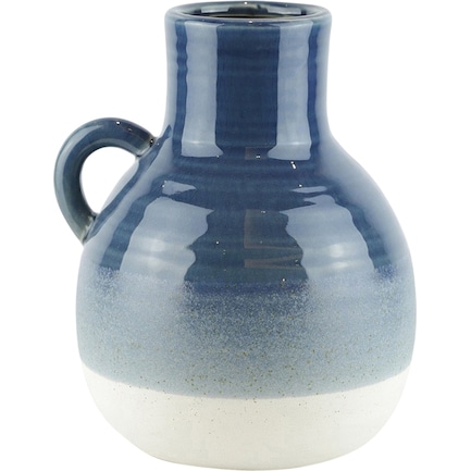 Small Navy and White Ceramic Jug 7"W x 8.5"H