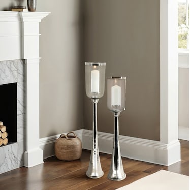 Tall Silver and Glass Hurricane 7"W x 43"H