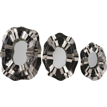 Set of 3 Silver Metal Wall Mirrors 17/21/25"