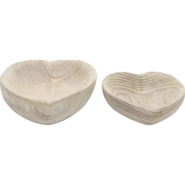 Set of 2 Natural Wood Heart Bowls 9/10"