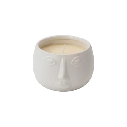 Cream Ceramic Face Candle 5"W x 3"H