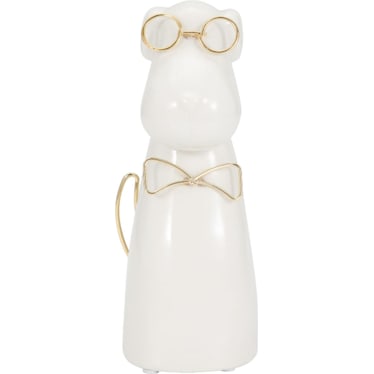 White Ceramic Dog with Glasses 4"W x 7"H