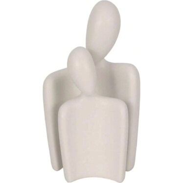 Set of 2 White Textured Abstract Figures Sculpture 8/10"H