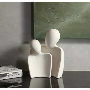 Set of 2 White Textured Abstract Figures Sculpture 8/10"H