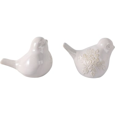 Set of 2 White Ceramic Birds 8"W x 6"H