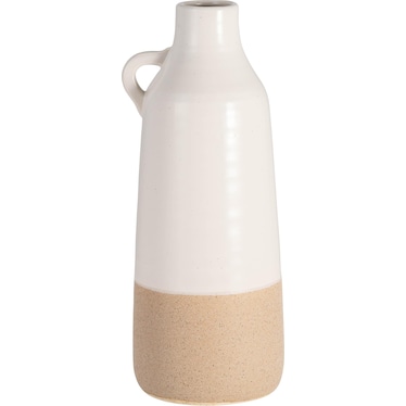 White and Tan Bottle Vase 12"H