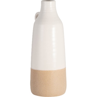 Large White and Tan Bottle Vase 14"H