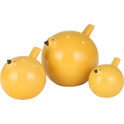 Set of 3 Yellow Ceramic Birds 8"W x 7.5"H