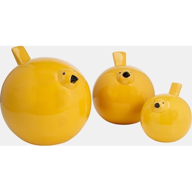 Set of 3 Yellow Ceramic Birds 8"W x 7.5"H