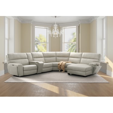 Teller 6-Pc. Leather Fully Loaded Zero Gravity Reclining Modular in Moonbeam