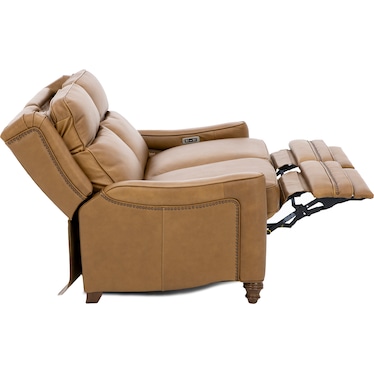 Etna Leather Power Headrest Reclining Loveseat in Saddle