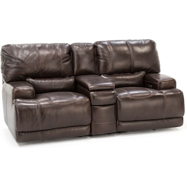 Placier Leather Power Headrest Reclining Console Loveseat