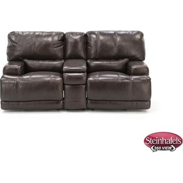 Placier Leather Power Headrest Console Reclining Loveseat in Coffee