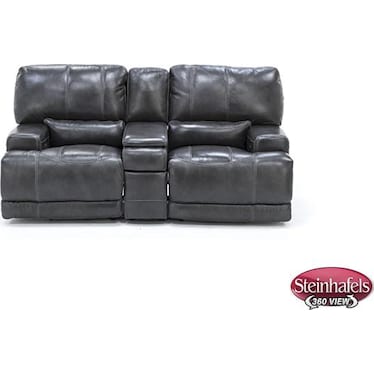Placier Leather Power Headrest Console Reclining Loveseat in Charcoal