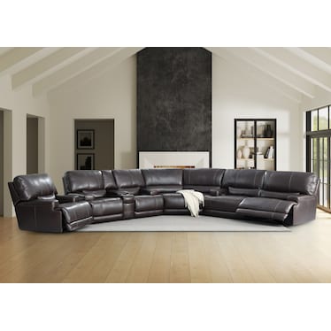 Placier 3-Pc. Leather Power Headrest Reclining Sectional w/ Sofa and Console Loveseat in Charcoal