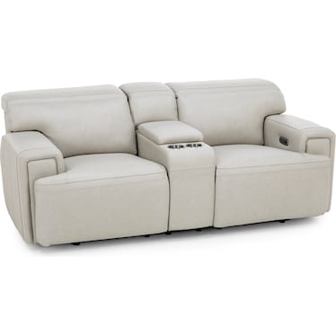 Ames Leather Zero Gravity Power Headrest Reclining Console Loveseat