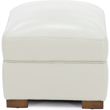 William Leather Ottoman in Ivory