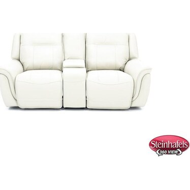 Arthur Leather Power Headrest Reclining Console Loveseat in Ivory