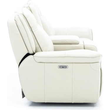 Arthur Leather Power Headrest Reclining Console Loveseat in Ivory