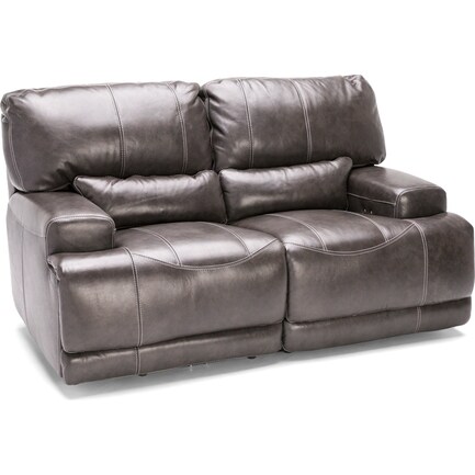 Placier Leather Power Reclining Loveseat in Charcoal